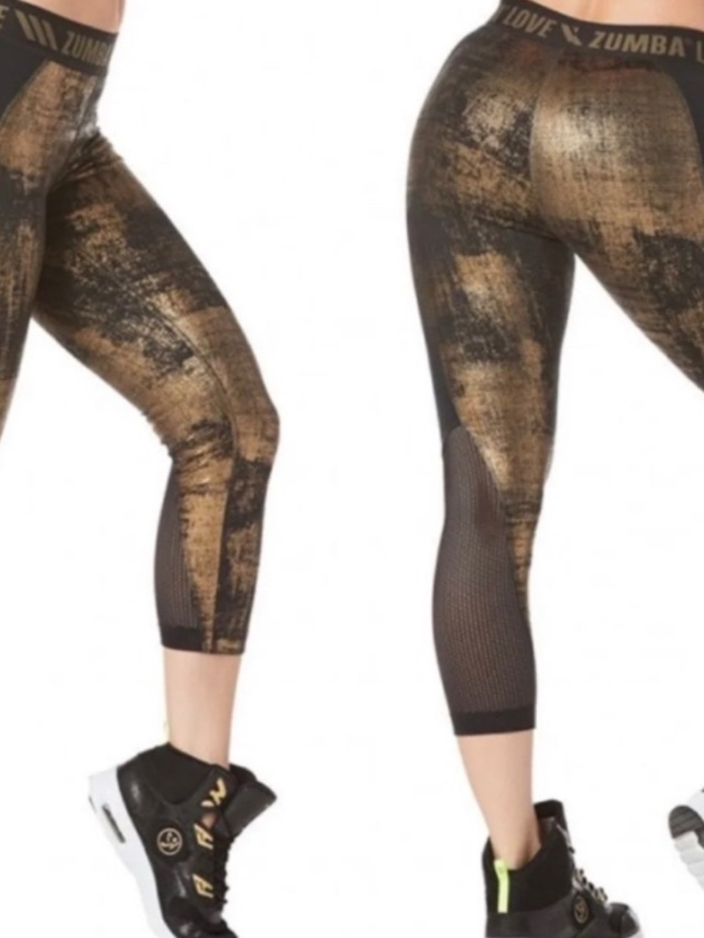 Zumba Fitness Black and Gold Metallic Capri Leggings